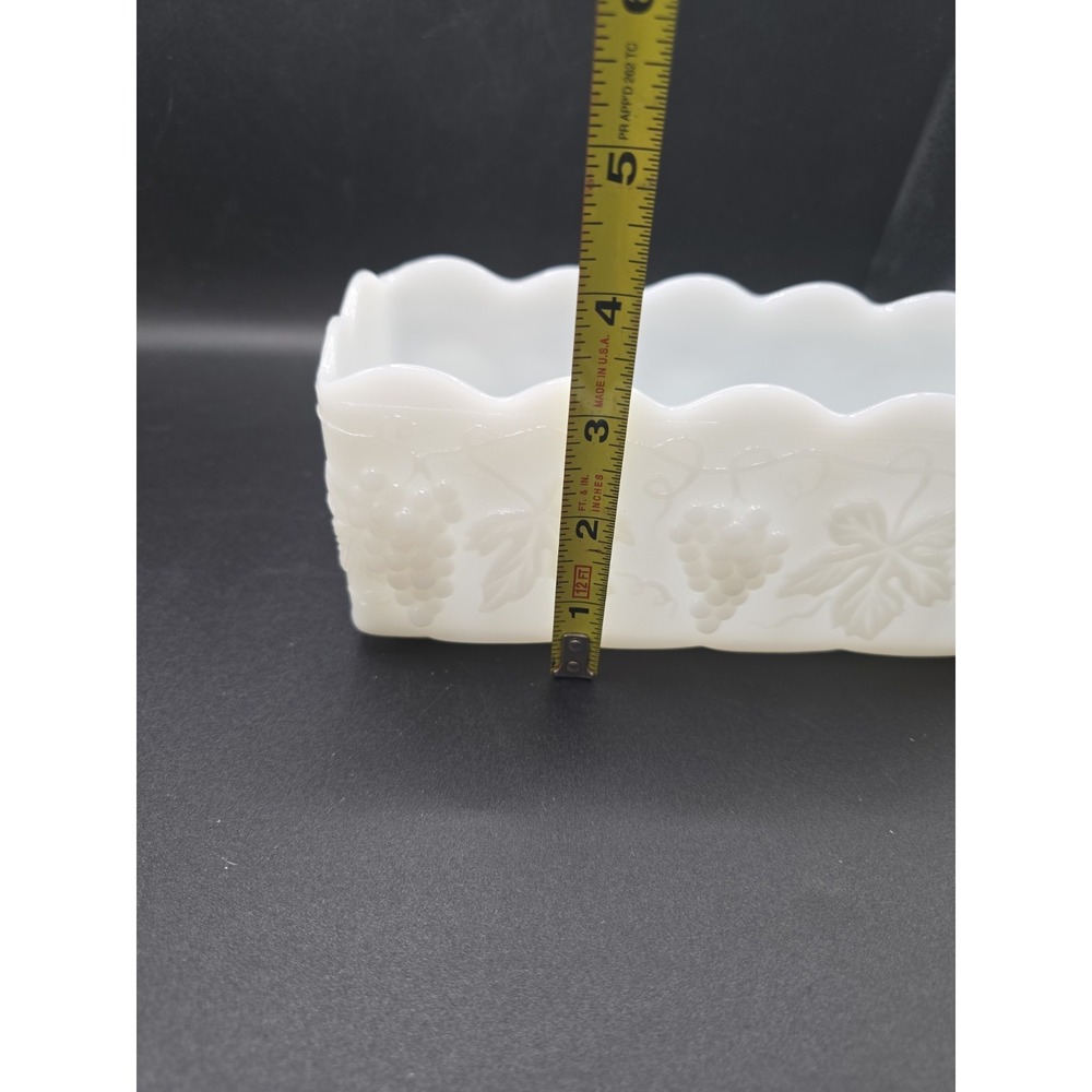 White Milk Glass Grape Pattern Rectangular Planter - Picture 8 of 8